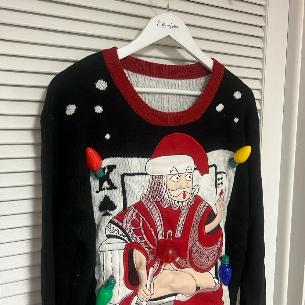 Ugly Christmas Sweater Black and Red Santa Crewneck - Picture 7 of 10